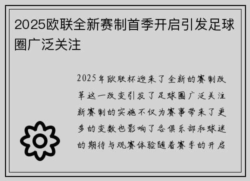 2025欧联全新赛制首季开启引发足球圈广泛关注 2025欧联全新赛制首季开启引发足球圈广泛关注